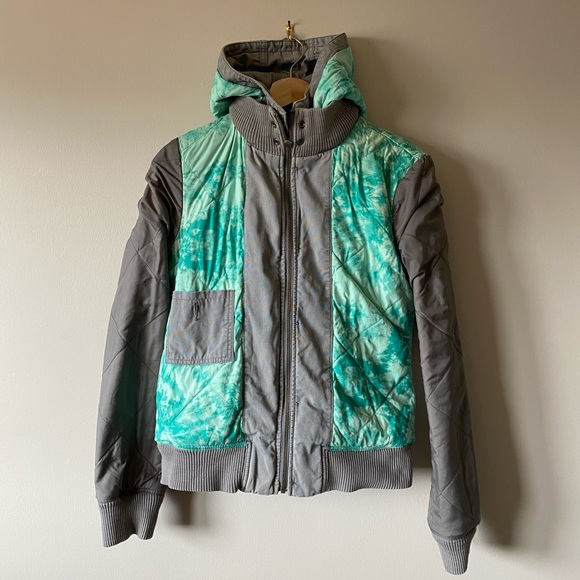 TNA Vintage Grey Bomber Jacket Teal Tie Dye Lining - Picture 4 of 11